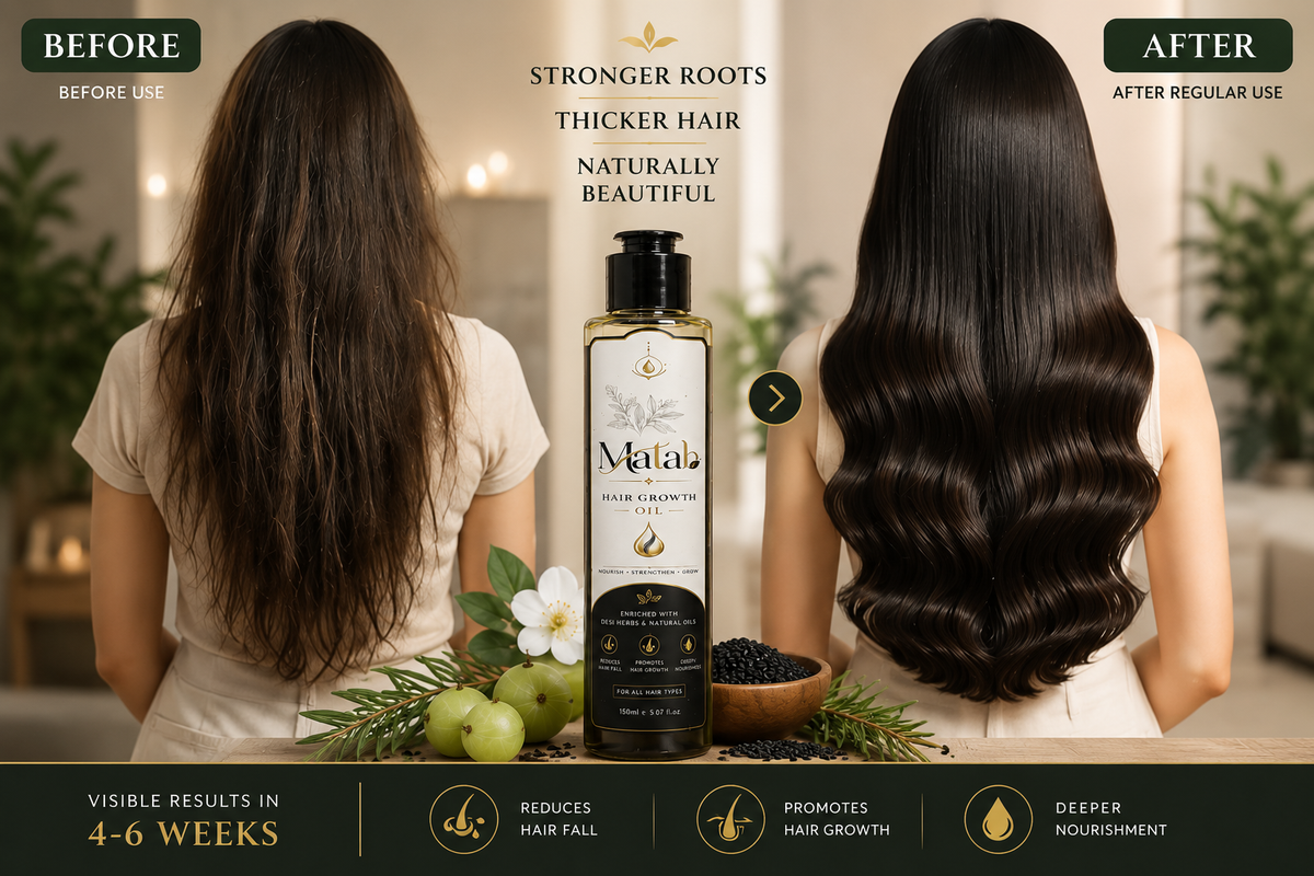 Before and after Matab herbal hair oil